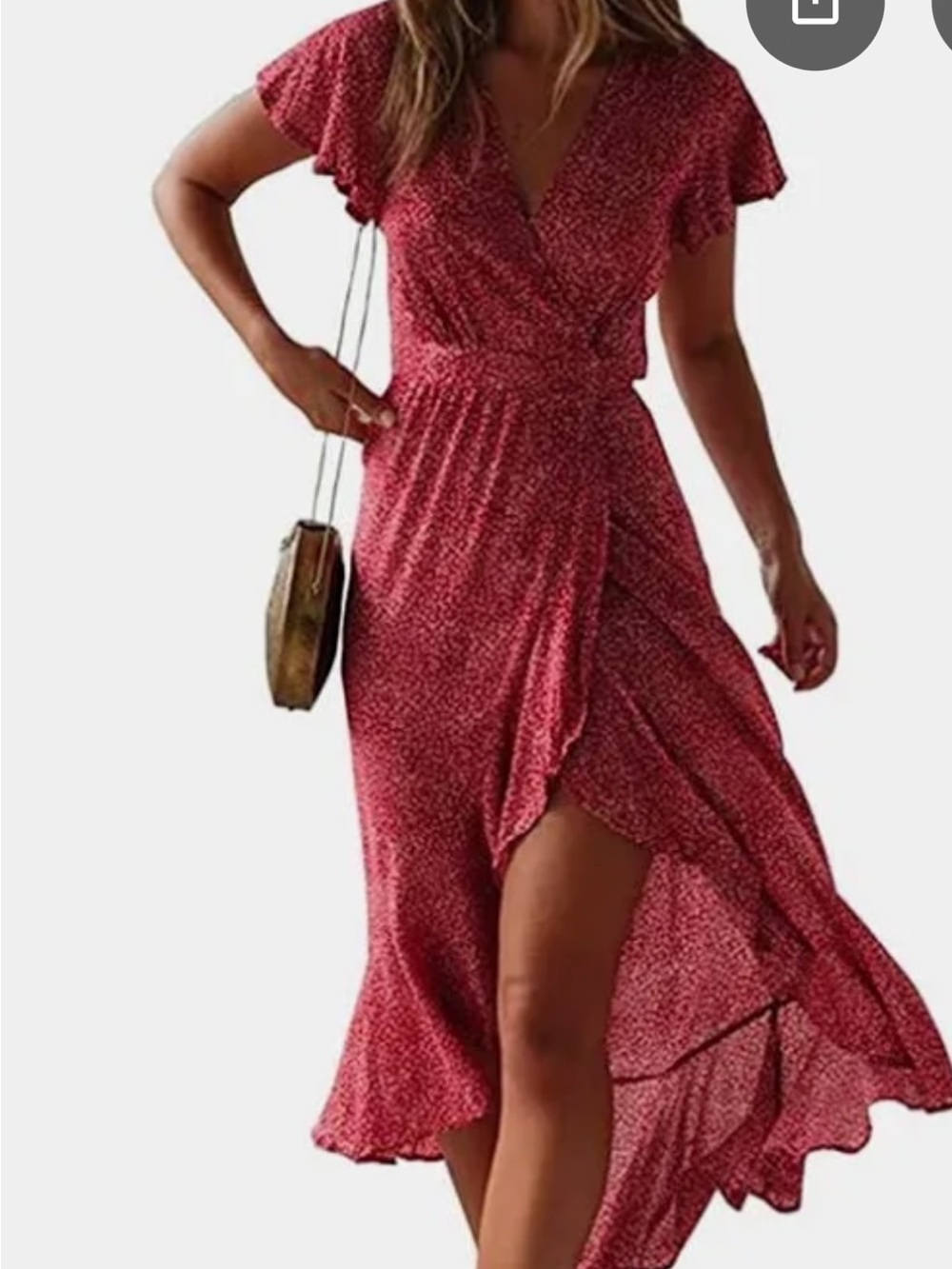 Zesica Red Floral High-Low Wrap Dress